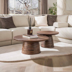 Lot de 2 tables basses rondes en acacia massif brun Monroe