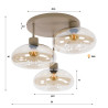 Plafonnier moderne 3 lampes métal beige/verre ambré Siria