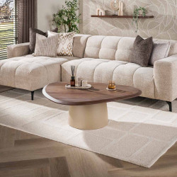 Table basse triangulaire moderne métal et acacia massif Diuty