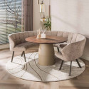 Table de salle &agrave; manger ronde moderne m&eacute;tal et acacia massif Diuty