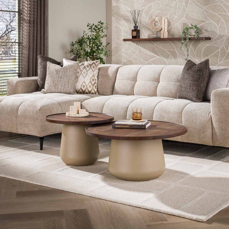 Tables basses rondes modernes métal et acacia massif Diuty (lot de 2)