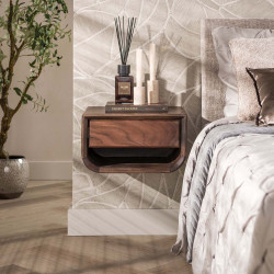 Chevet suspendu style nature en acacia massif brun Monroe