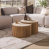 Lot de 2 tables basses modernes en acacia massif brun clair Ceramic