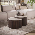 Lot de 2 tables basses modernes en acacia massif brun fonc&eacute; Ceramic