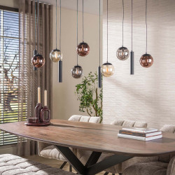 Suspension industrielle en verre chromé, ambré et cuivré Orféane