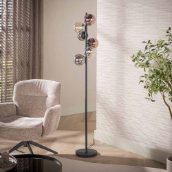 Lampadaire industriel en verre chromé, ambré et cuivré Orféane