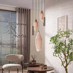 Suspension moderne métal et verre fumé 5 lampes Cocoon