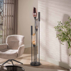 Lampadaire moderne métal noir et verre fumé 5 lampes Cocoon