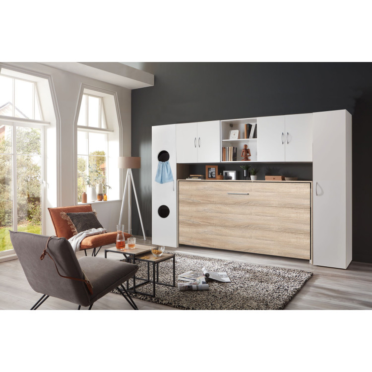 Lit escamotable horizontal contemporain coloris chêne Jawal