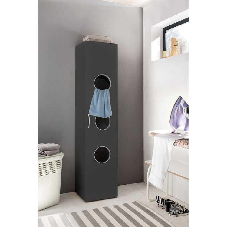 Armoire à linge graphite 3 paniers profondeur 69 cm Jesy