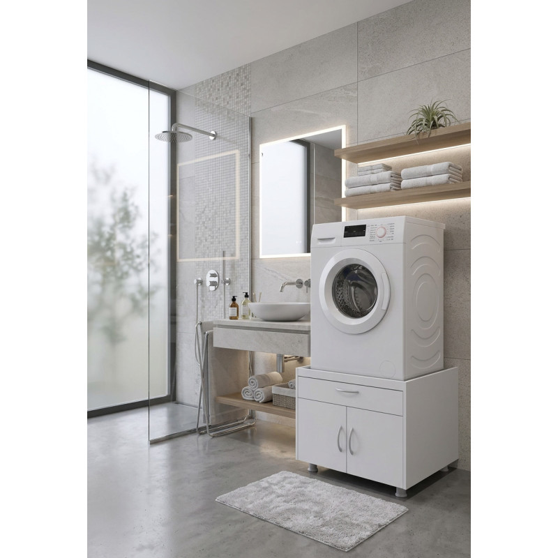 Meuble support machine à laver blanc profondeur 69 cm Jesy Blanc Meuble support machine à laver blanc profondeur 69 cm Jesy Blanc
