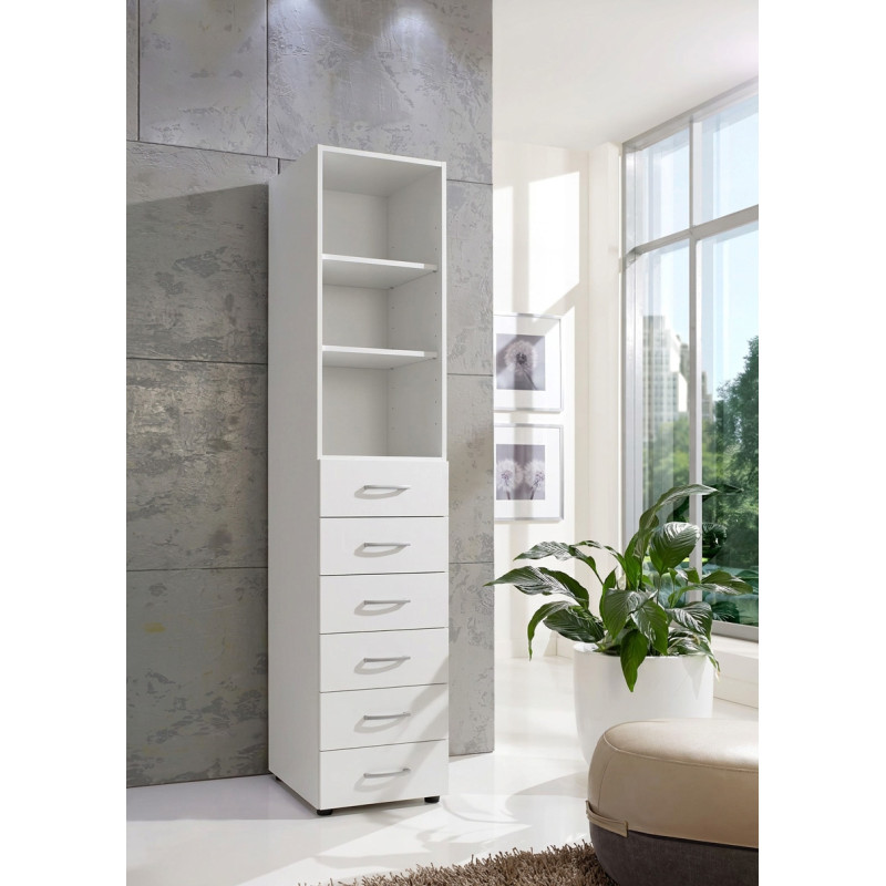 Armoire buanderie blanche 6 tiroirs/2 étagères profondeur 40 cm Jesy Blanc — Blanc