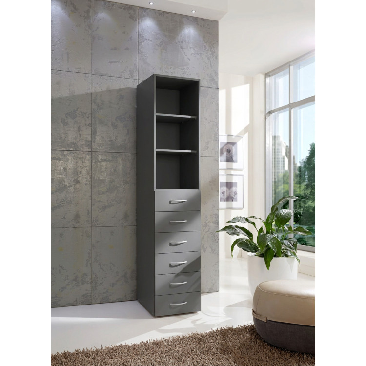 Armoire buanderie graphite 6 tiroirs/2 étagères profondeur 40 cm Jesy
