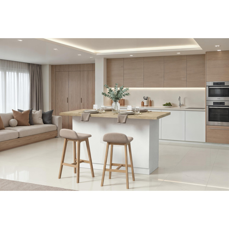 Îlot de cuisine 3 portes 160 cm blanc laqué/chêne Iseult