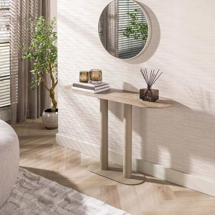 Console moderne métal beige et céramique Célia
