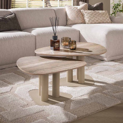Tables basses triangulaires métal beige et céramique Célia (lot de 2)