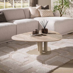 Table basse triangulaire métal beige et céramique Celia