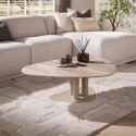 Table basse triangulaire m&eacute;tal beige et c&eacute;ramique Celia