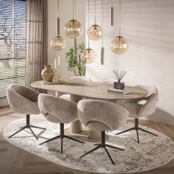 Table de salle à manger ovale moderne métal beige et céramique Célia