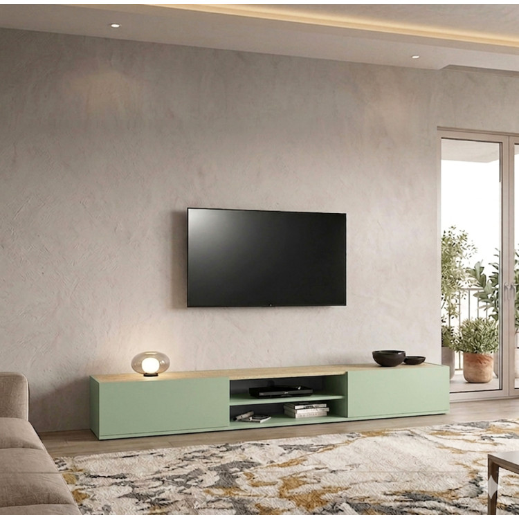 Meuble TV moderne 210 cm vert/chêne chopin Grana