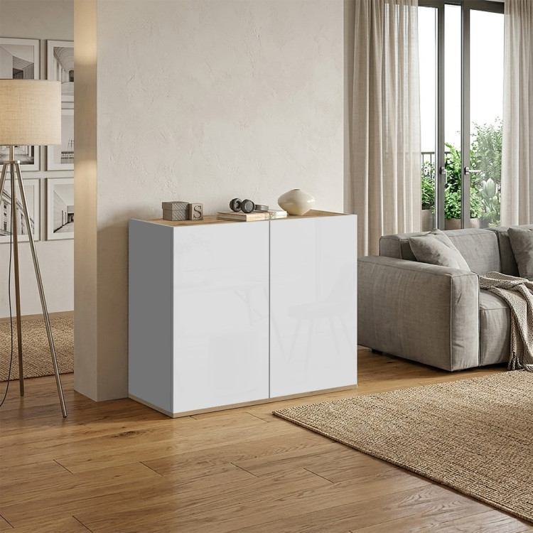 Buffet/bahut moderne 2 portes blanc/chêne wotan Grana