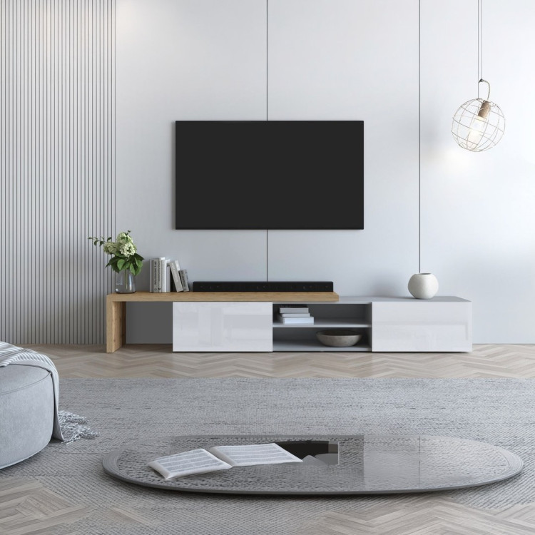 Meuble TV extensible 183/310 cm blanc/chêne wotan Grana