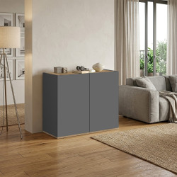 Buffet/bahut moderne 2 portes anthracite mat/chêne wotan Grana