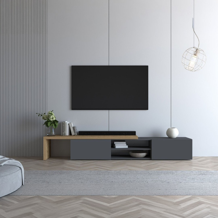 Meuble TV extensible 183/310 cm anthracite mat/chêne wotan Grana