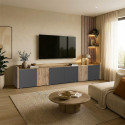 Meuble TV moderne 220 cm anthracite mat/ch&ecirc;ne wotan Ormel