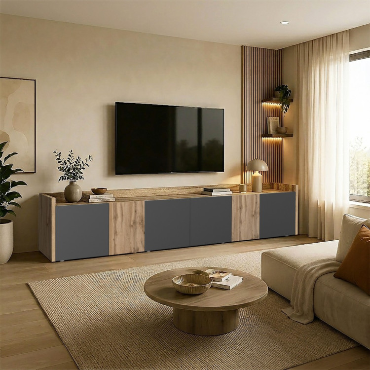 Meuble TV moderne 220 cm anthracite mat/chêne wotan Ormel