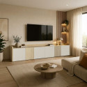 Meuble TV moderne 220 cm cachemire/ch&ecirc;ne chopin Ormel