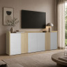 Buffet/bahut moderne 220 cm blanc brillant/chêne chopin Ormel
