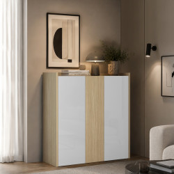 Buffet haut moderne blanc brillant/chêne chopin Ormel