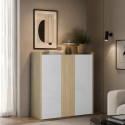 Buffet haut moderne blanc brillant/ch&ecirc;ne chopin Ormel