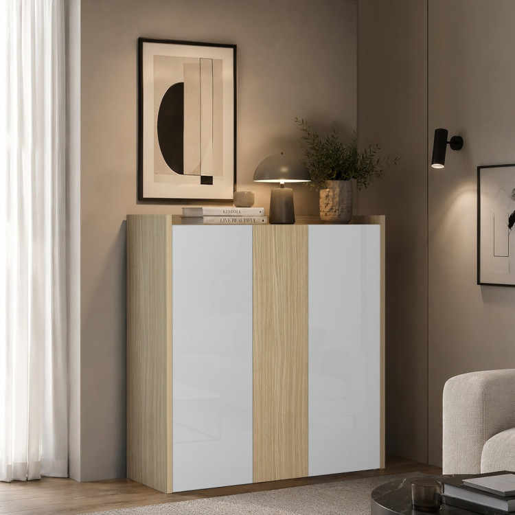 Buffet haut moderne blanc brillant/chêne chopin Ormel