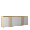 Buffet/bahut moderne 220 cm blanc brillant/chêne chopin Ormel
