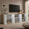 Buffet/bahut moderne 220 cm blanc brillant/chêne chopin Ormel