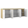 Buffet/bahut moderne 220 cm blanc brillant/chêne chopin Ormel