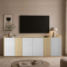 Buffet/bahut moderne 220 cm blanc brillant/chêne chopin Ormel