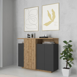 Buffet haut moderne 130 cm anthracite mat/chêne wotan Sorvan