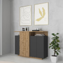 Buffet haut moderne 130 cm anthracite mat/ch&ecirc;ne wotan Sorvan
