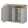 Buffet haut moderne 130 cm blanc brillant/chêne chopin Sorvan