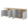 Buffet/bahut moderne 210 cm blanc brillant/chêne chopin Sorvan