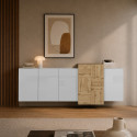 Buffet/bahut moderne 210 cm blanc brillant/ch&ecirc;ne wotan Veltis