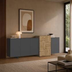 Buffet/bahut moderne 210 cm anthracite mat/chêne wotan Veltis