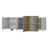 Buffet/bahut moderne 210 cm blanc brillant/chêne wotan Veltis