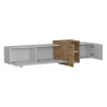 Meuble TV moderne 210 cm blanc brillant/chêne wotan Veltis