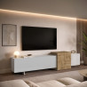 Meuble TV moderne 210 cm blanc brillant/chêne wotan Veltis