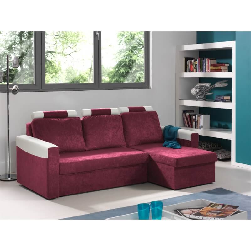 Canapé d'angle convertible réversible microfibre prune/PVC ...