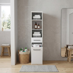 Colonne de buanderie 40 cm bac &agrave; linge blanc mat Brenna